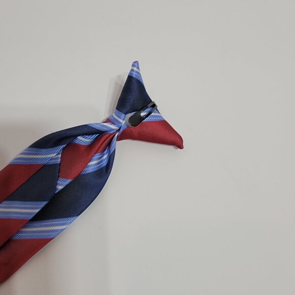 Red/Light Blue/Dark Blue/White Striped Boys Clip Tie - Picture 3 of 5